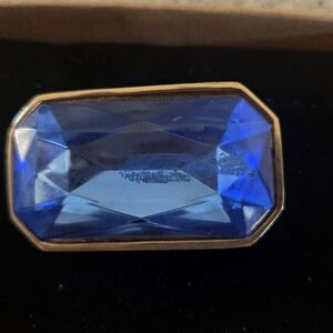 80s Blue Gemstone Gold-Tone Brooch
